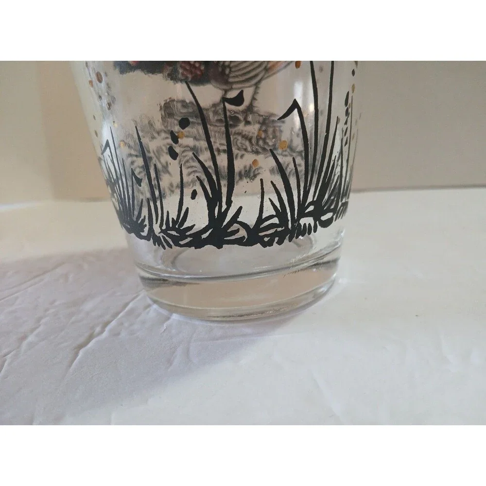 Vintage PHEASANTS HUNTING CLEAR GLASS COCKTAIL SHAKER 1960s Chrome Lid